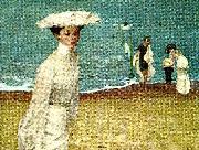 unknow artist woman in white on a beach Sweden oil painting artist